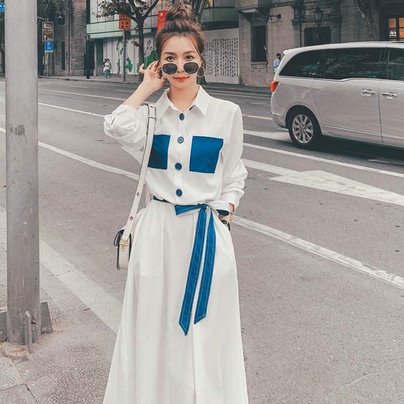 Đầm Sơ Mi Tay Dài Thắt Eo Phong Cách Hàn Quốc Dành Cho Nữ