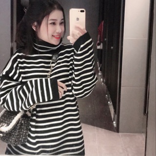 Áo len kẻ ngang sọc đen trắng chất len siêu dày dặn dáng freesize