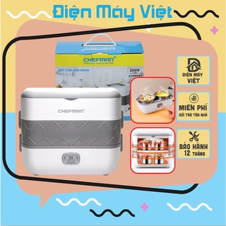 Hộp cơm cắm điện Chefman Chính Hãng Bảo Hành 12 Tháng, Hộp cơm hâm nóng 2 tầng 4 ngăn inox tự nấu chín thức ăn