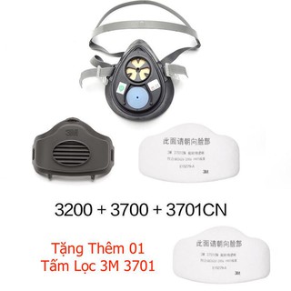 Bộ mặt nạ 3M 3200 nắp giữ 3700 tấm lọc 3701CN dùng lọc bụi công nghiệp, lọc khói đám cháy