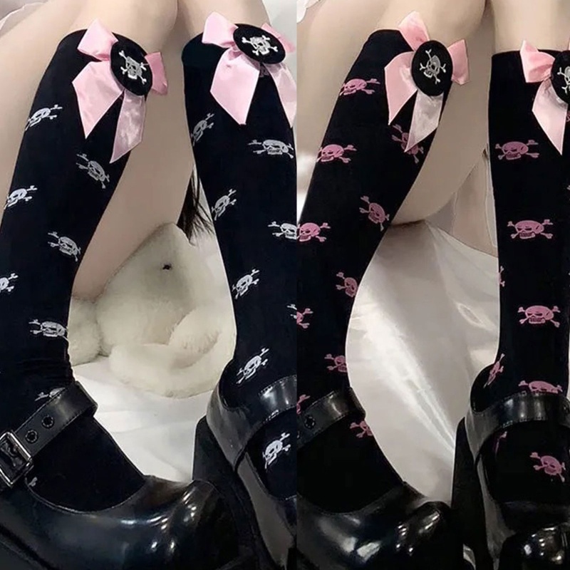 XIXI Tất Chân Cao Qua Gối In Hình Đầu Lâu Phong Cách Lolita Cho Nữ