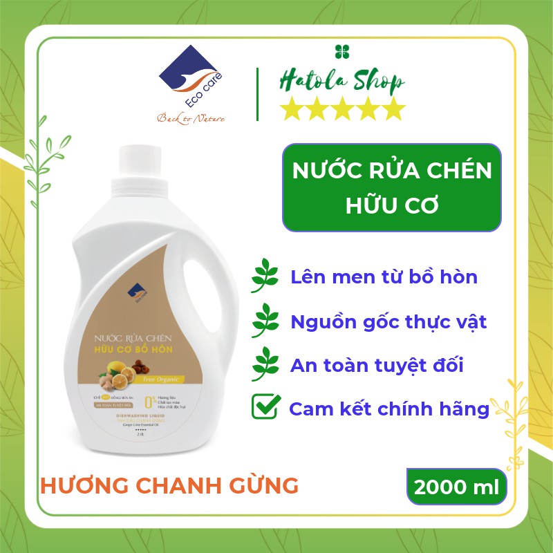 Nước rửa chén hữu cơ Bồ hòn Ecocare 2000ml, Nước rửa bát hữu cơ tinh dầu tự nhiên