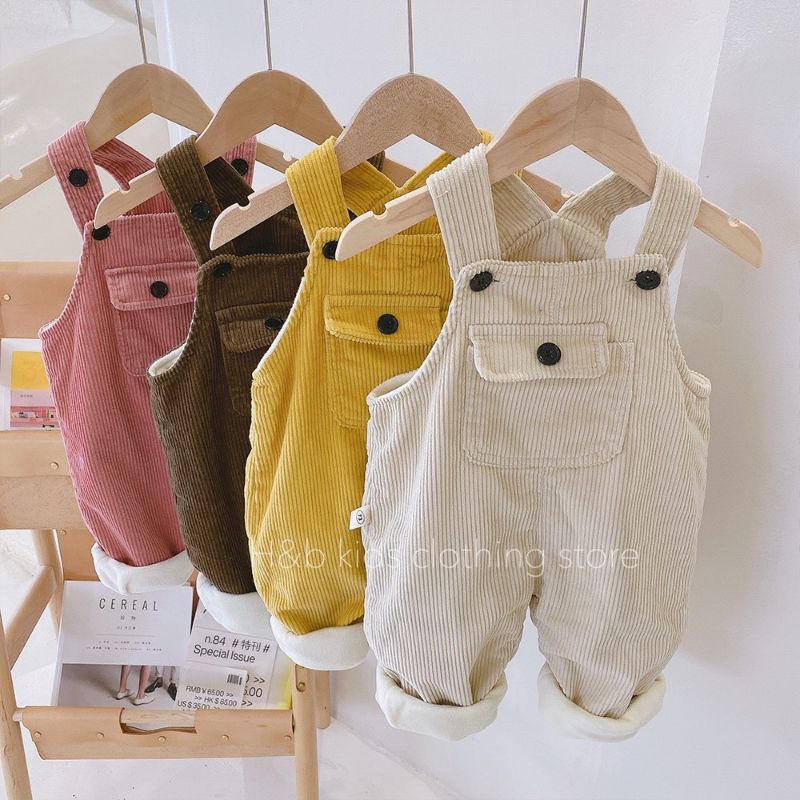 Yếm nhung tăm phối áo kẻ zip hàn siêu cute cho bé yêu