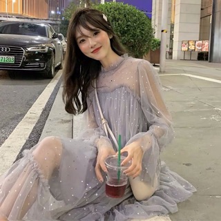 Đầm babydoll phối ren lấp lánh