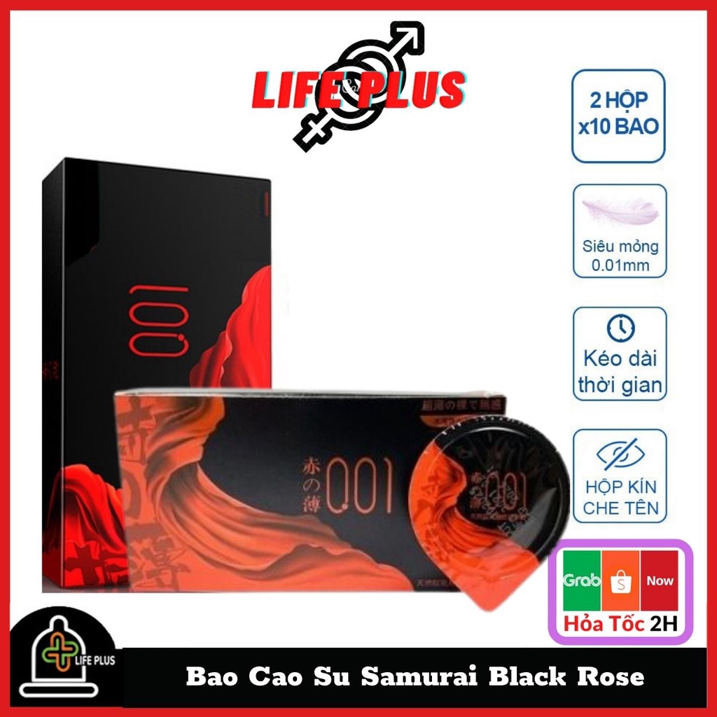 Cao Su Siêu Mỏng Samurai Black Rose Hộp 10 bcs Kéo Dài Thời Gian Quan Hệ, Tăng Khoái Cảm. Life Plus Store