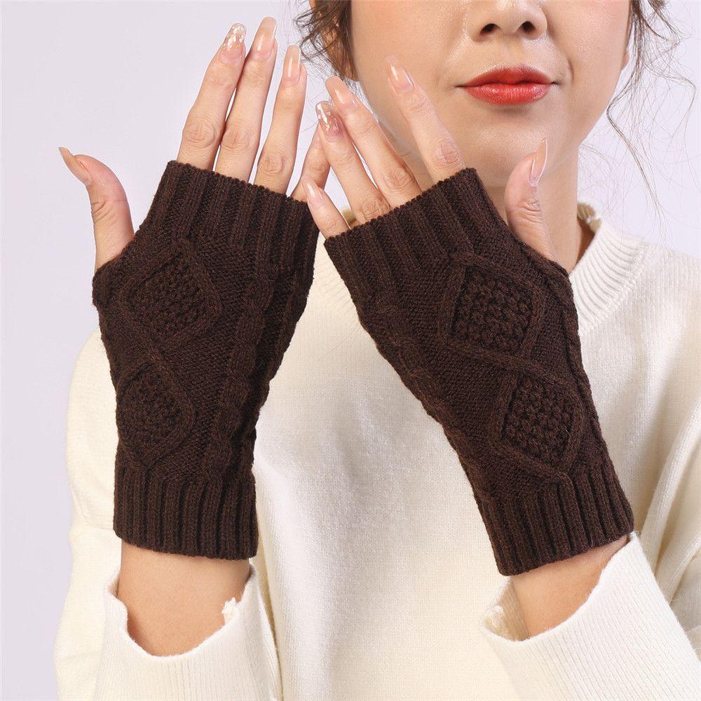 Găng Tay Dệt Hở Ngón Giữ Ấm Mùa Đông Cho Nữ