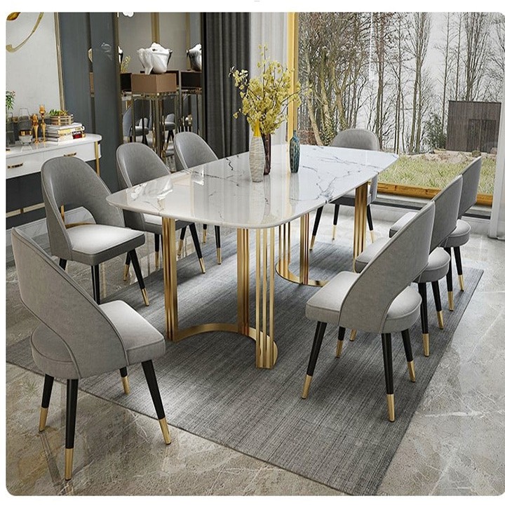 Bộ bàn ăn mặt đá cẩm thạch chân inox mạ vàng 1m2 1m4 1m6 kèm 4 ghế 6 ghế Saarinen