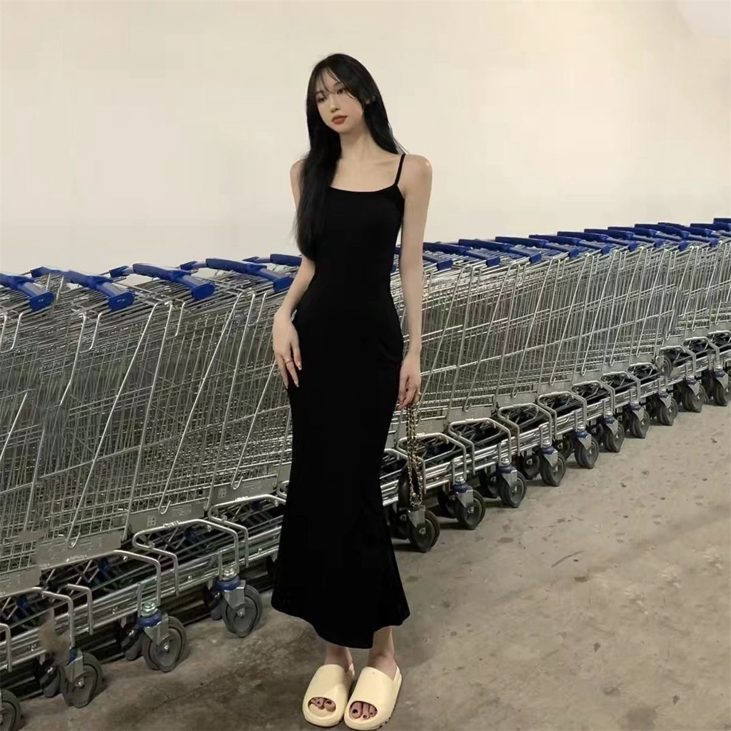 Đầm Đuôi Cá Hai Dây Không Tay Eo Lửng Thời Trang Mùa Hè Dành Cho Nữ
