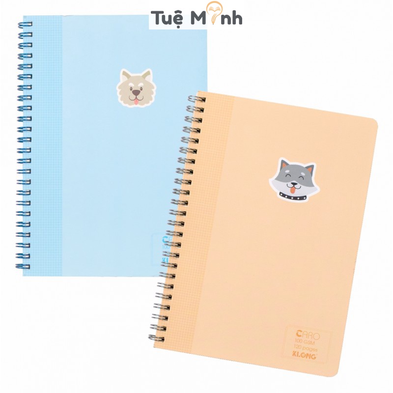 Sổ lò xo kép Caro ô vuông 120 trang A5 Klong Ms 535 bìa Pastel giấy 100gsm dày dặn, vở Klong bìa cute