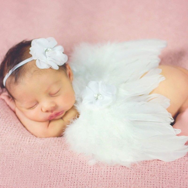 Băng-đô hoa và đôi cánh thiên thần phụ kiện chụp hình cho bé