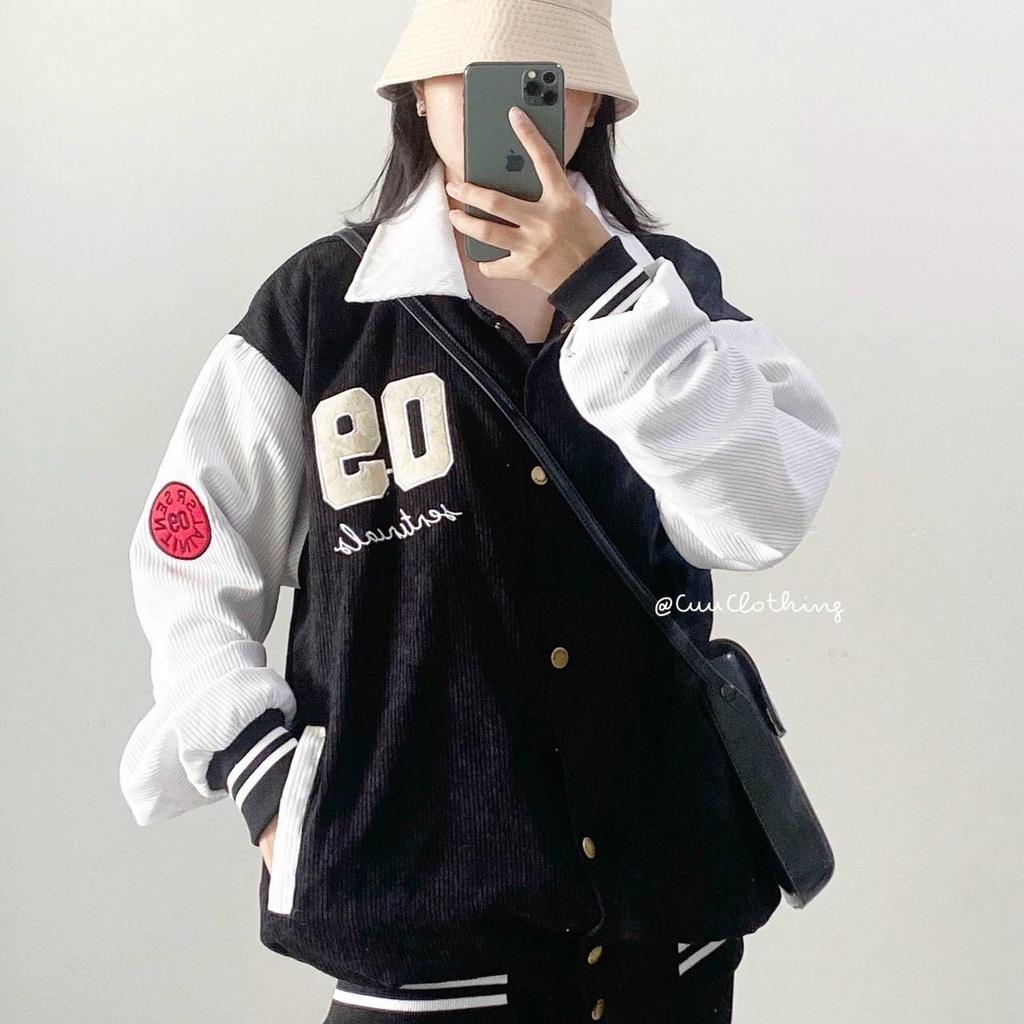 Áo Khoác Kiểu Bomber Cổ bẻ Unisex Chất Nhung Tăm 2 lớp Freesize