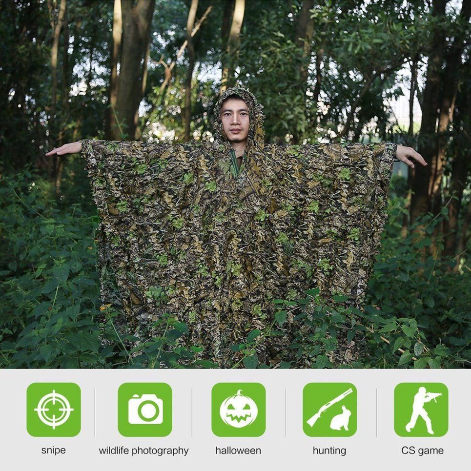 3D Leaves Camouflage Poncho Cloak Stealth Suits Outdoor Woodland CS Clothing