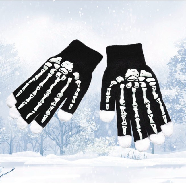 Đôi găng tay cảm ứng hình xương chân gấu dạ quang thời trang giữa ấm