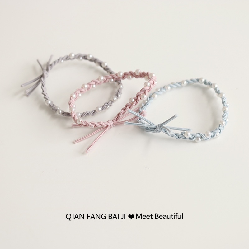 Dây Buộc Tóc Cao Su Bọc Da Đính Hạt Ngọc Trai Làm Bằng Tay Phong Cách Thanh Lịch Đơn Giản Cho Nữ