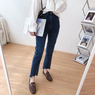(Hàng sẵn ảnh thật) Quần jean ống suông gấu lệch