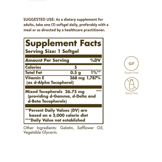 Vitamin E Solgar tự nhiên 400IU đẹp da ngừa lão hoá cân bằng nội tiết của Mỹ 100v