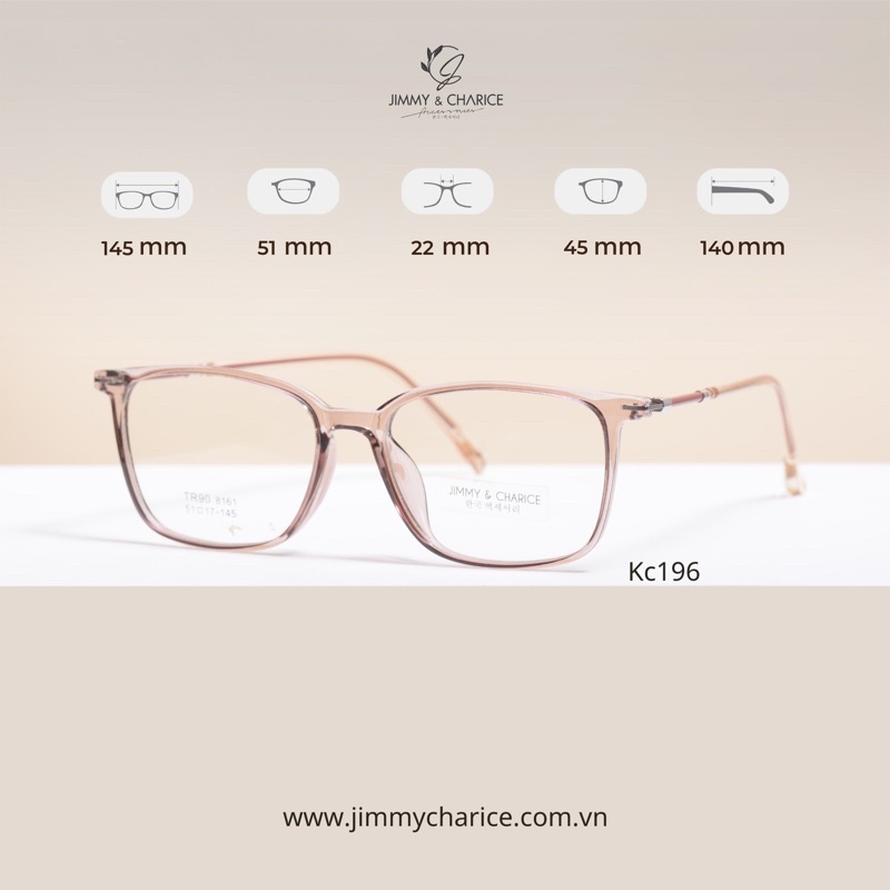 Gọng kính Jimmy & Charice vuông nữ nhựa Tr90 chốt thép không rỉ cao cấp thay mắt cận được