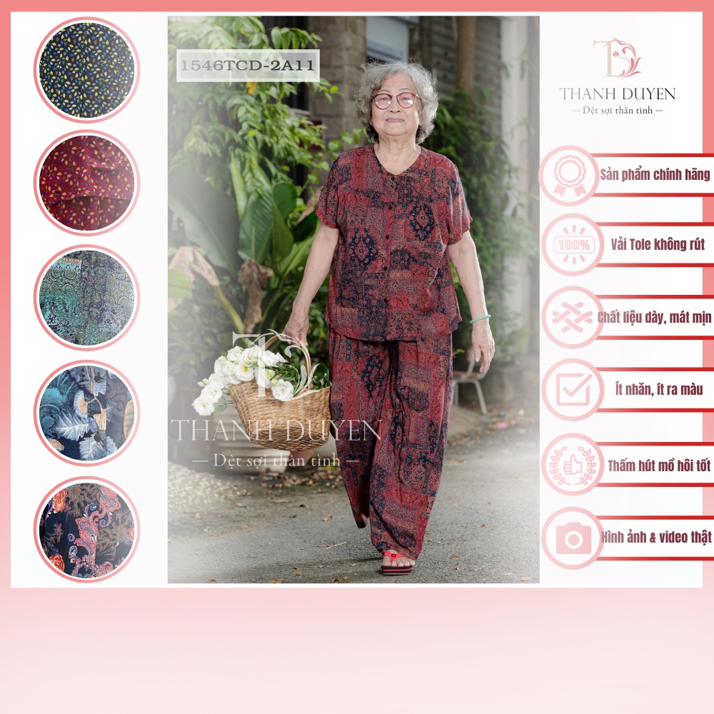 Đồ bộ Tole bà mặc nhà Thành Duyên bông, tay con có 2 túi áo, quần dài, không rút, thoáng mát- 1546TCD