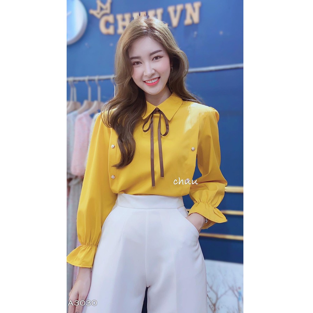 [ Mã WASTRUN4 giảm 10% tối đa 30K đơn 99K] Áo sơ mi nữ dài tay thắt nơ đính cúc tiểu thư CHUU A3030 | BigBuy360 - bigbuy360.vn