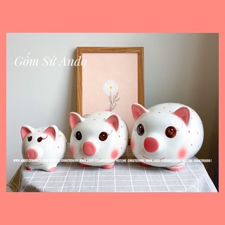 HEO ĐẤT TIẾT KIỆM - LỢN ĐẤT CHẤM BI HỒNG GỐM SỨ BÁT TRÀNG (có size to)