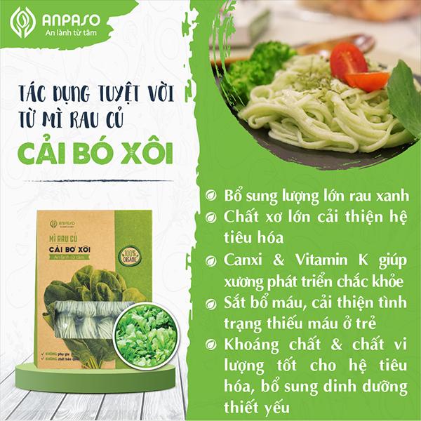 Mì Rau Củ Giảm Cân Mì Ăn Dặm Organic Hữu Cơ Cải Bó Xôi Anpaso, mỳ rau củ Eat clean, ăn chay, không chiên nóng 300g