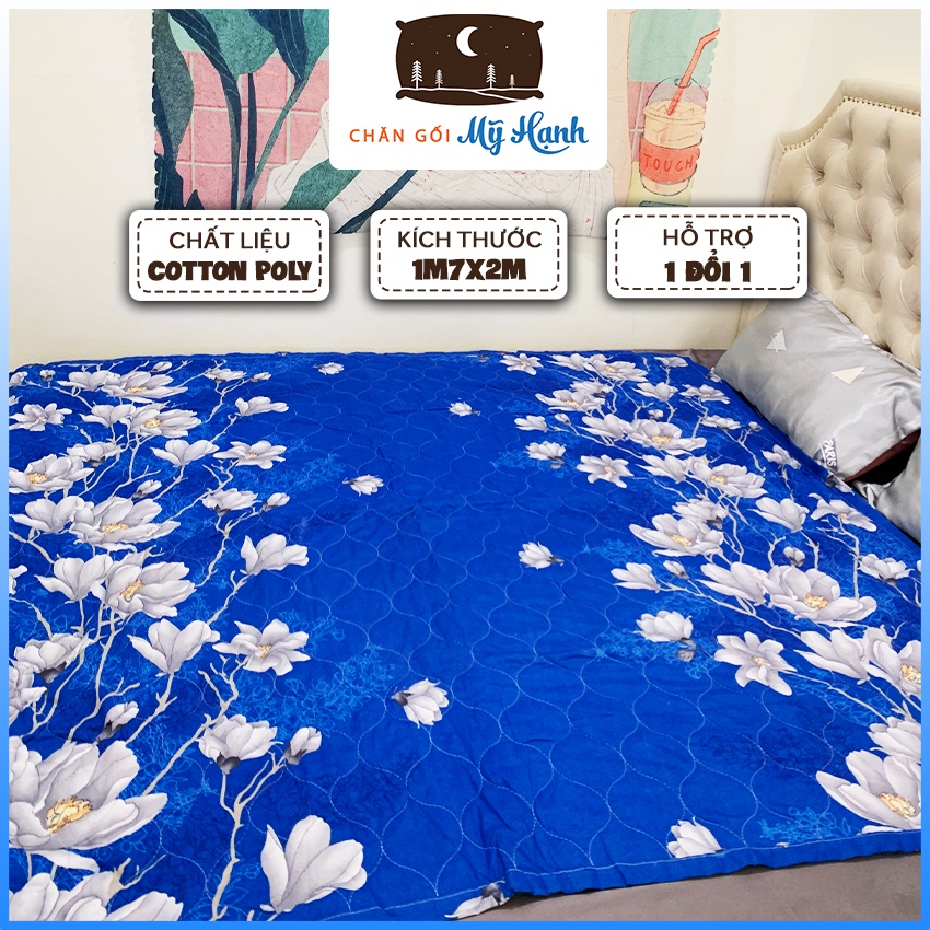 Chăn hè Cotton Poly trần bông 3 lớp hình Lan xanh siêu nhẹ thấm hút mồ hôi tốt kích thước 1m7x2m - CH10