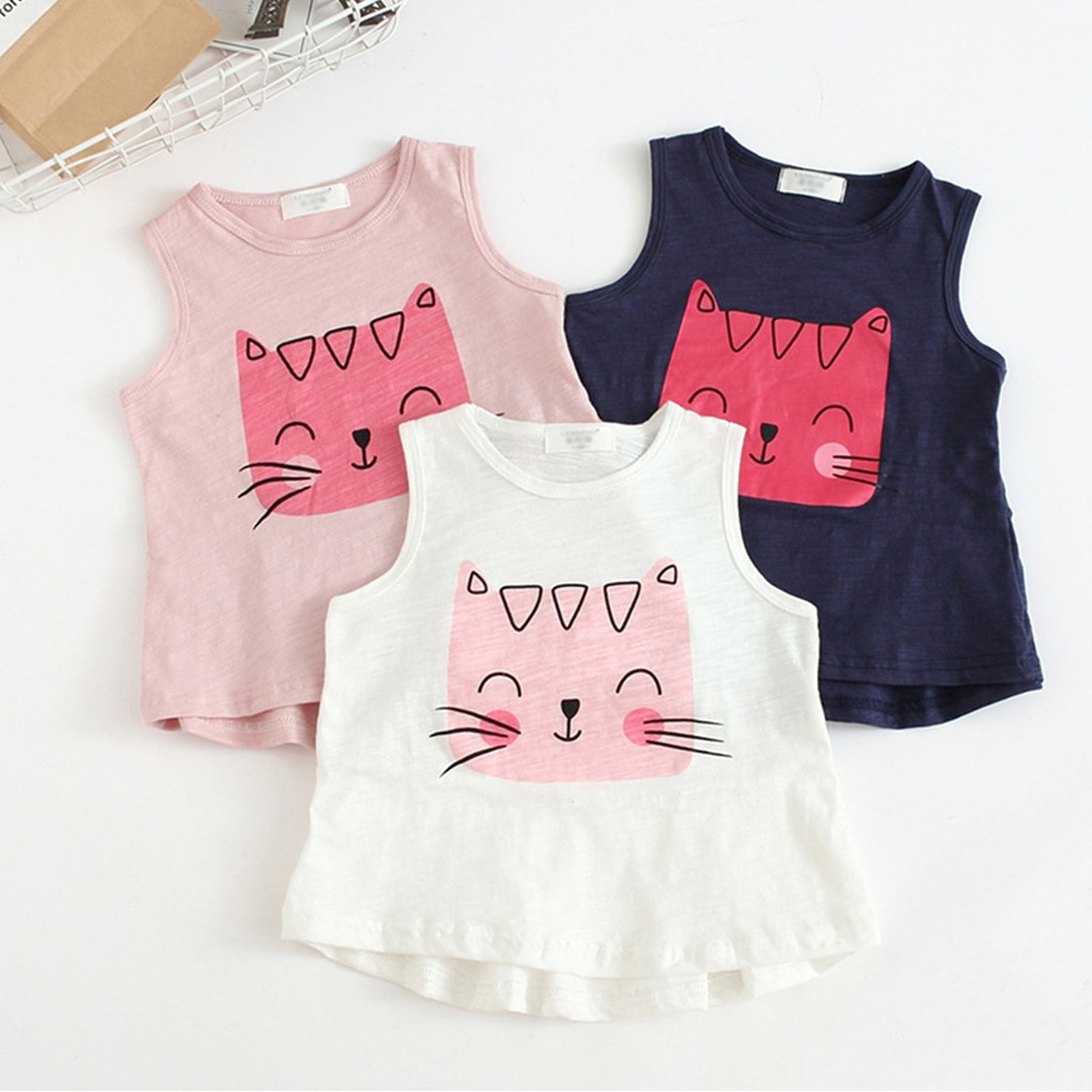 [Mã FAMANU84 giảm 10% đơn 0đ] Áo bé gái sát nách chất cotton, cho bé từ 1 đến 11 tuổi, size đại 40kg áoMÈO