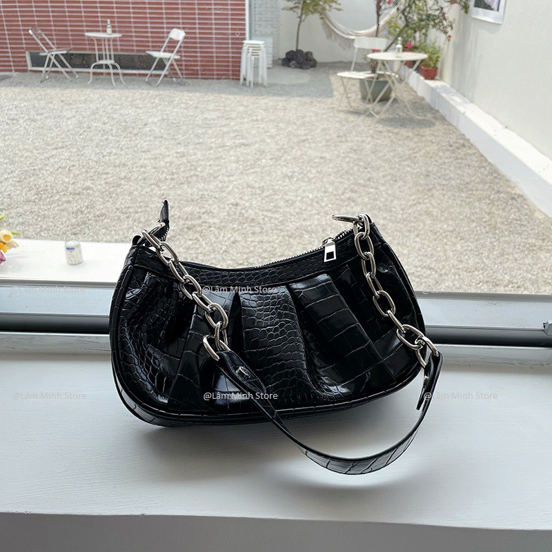 Túi Kẹp Nách Nữ Xách Tay Da Rắn Phối Xích HQ 501