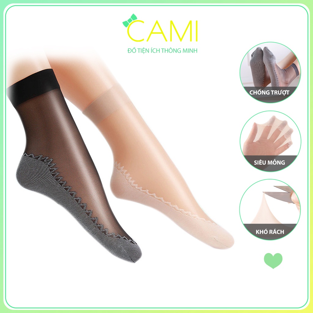 Vớ da tone màu kem, đen, xám chất liệu vải dệt thoáng khí, đế cotton có cổ chun - Cami - CMPK249
