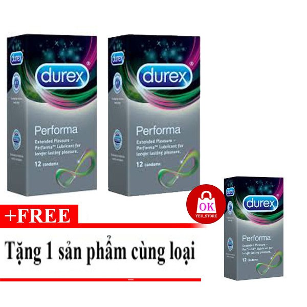 Bộ 2 hộp bao cao su Durex performa 12 bao tặng thêm 1 hộp - chất liêu cao su thiên nhiên an toàn giá tốt