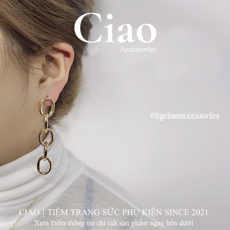 [HỎA TỐC 1H] Khuyên tai/ Bông tai mạ bạc S925 thiết kế xích bản oval phong cách Chain Ciao