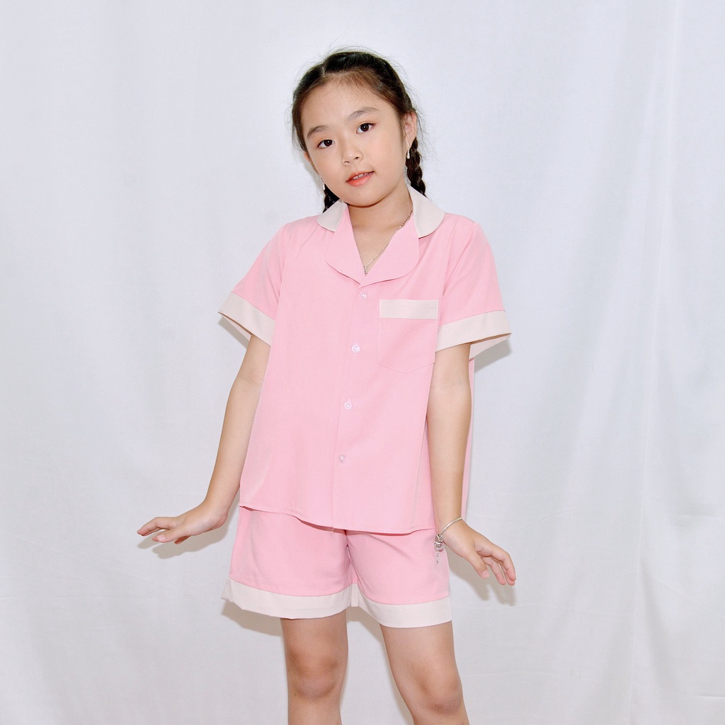Bộ đồ ngủ pijama bé gáÍ MÀU HỒNG PHA CỔ - Vải lụa mềm mại, màu sắc tươi mới, mang lại cho bé cảm giác cực kỳ dễ chịu