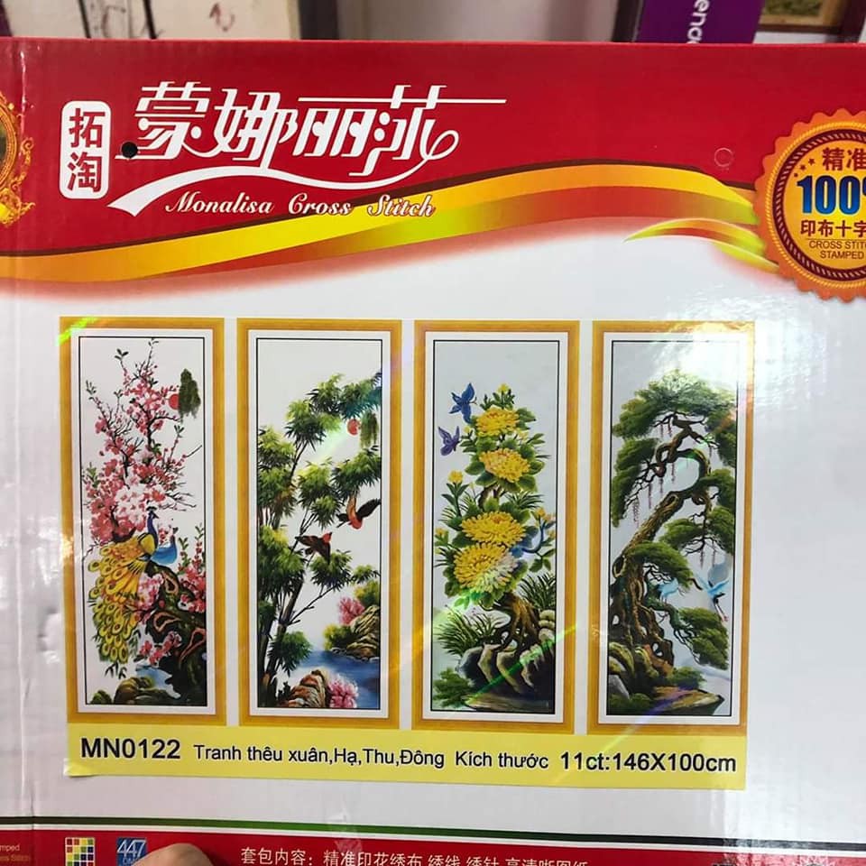 Tranh thêu chữ thập tứ quý xuân hạ thu đông kín cả nền 146*100cm