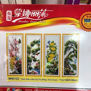 Tranh thêu chữ thập tứ quý xuân hạ thu đông kín cả nền 146*100cm
