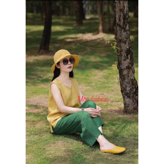 Bộ linen cổ tim sát nách quần ống tộng đủ size S đến XL 44-63kg