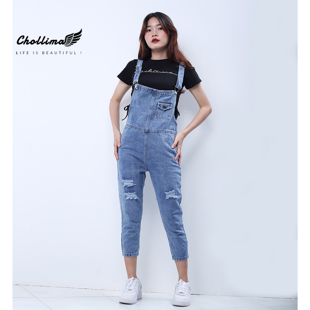 [Mã WABRLOW5 giảm 15% đơn 300K] Quần yếm jean dài nữ Chollima túi đồng hồ rách gối YJ005 | BigBuy360 - bigbuy360.vn