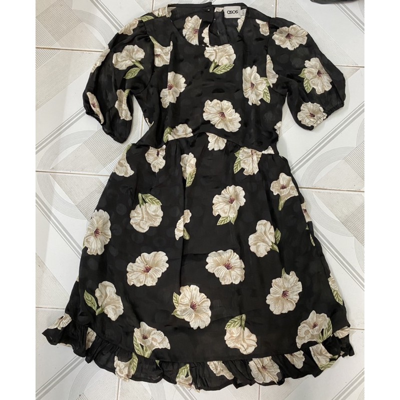 Đầm voa hoa đen babydoll Vnxk