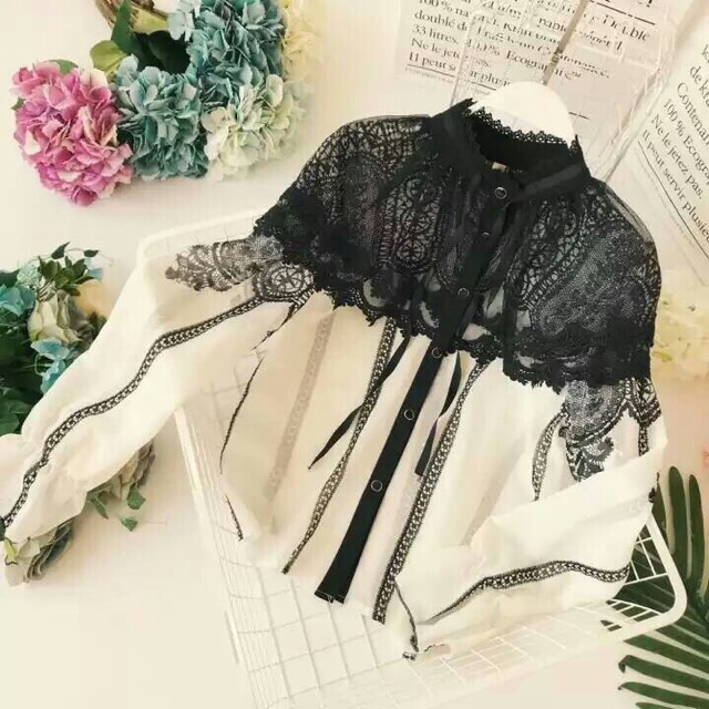 Sơ mi ren tiểu thư nơ <ORDER>