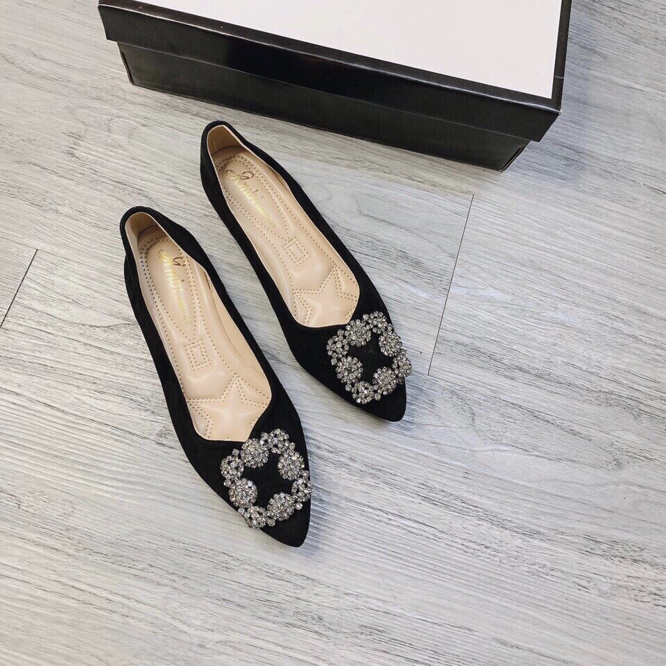 [Video thật] Giày bệt nơ đá da lộn mũi nhọn siêu êm form chuẩn