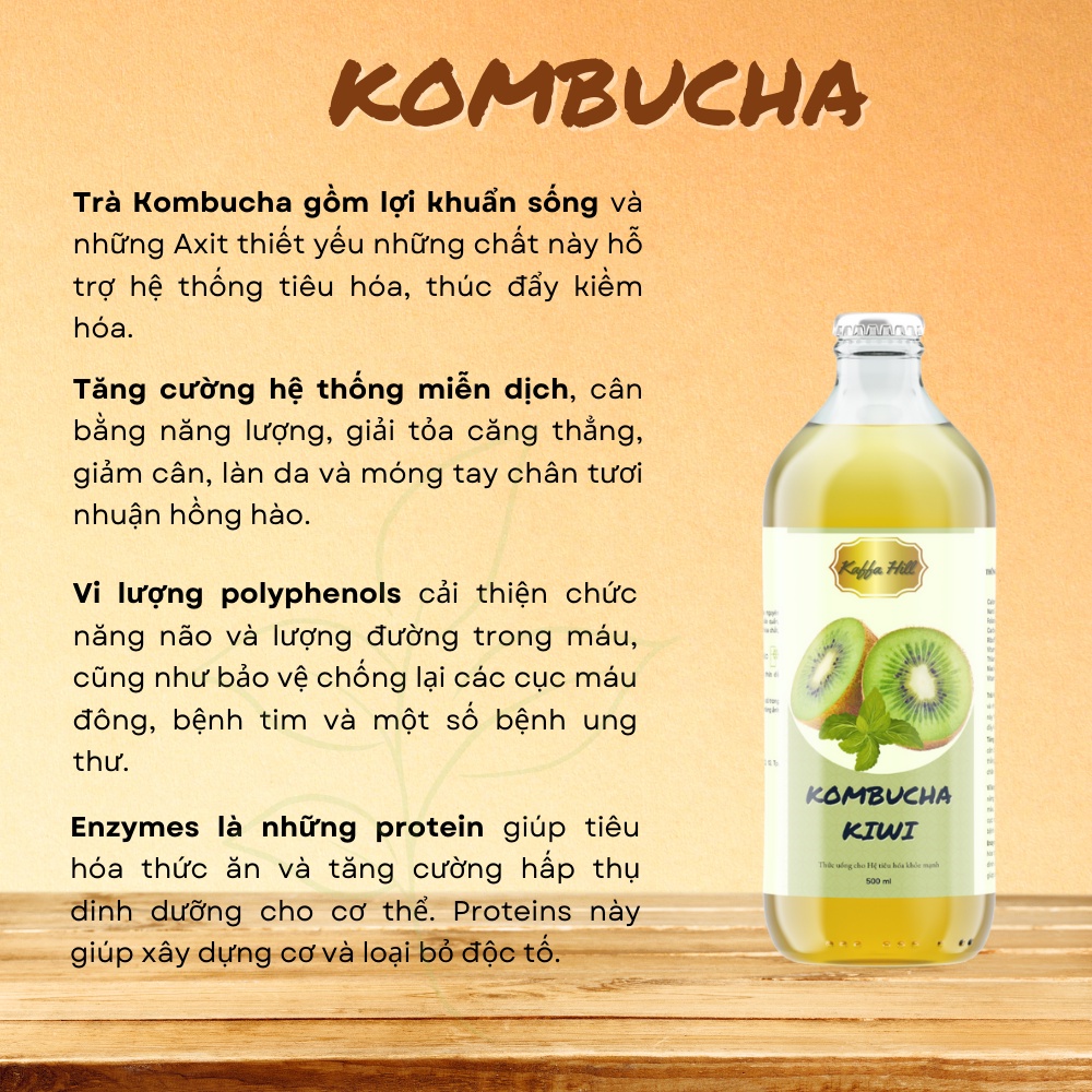 Trà lên men Kombucha 500ml x 04 chai - Tăng cường hệ miễn dịch & Hệ tiêu Hóa - Thanh lọc cơ thể - Giảm Cân - Kaffa Hill
