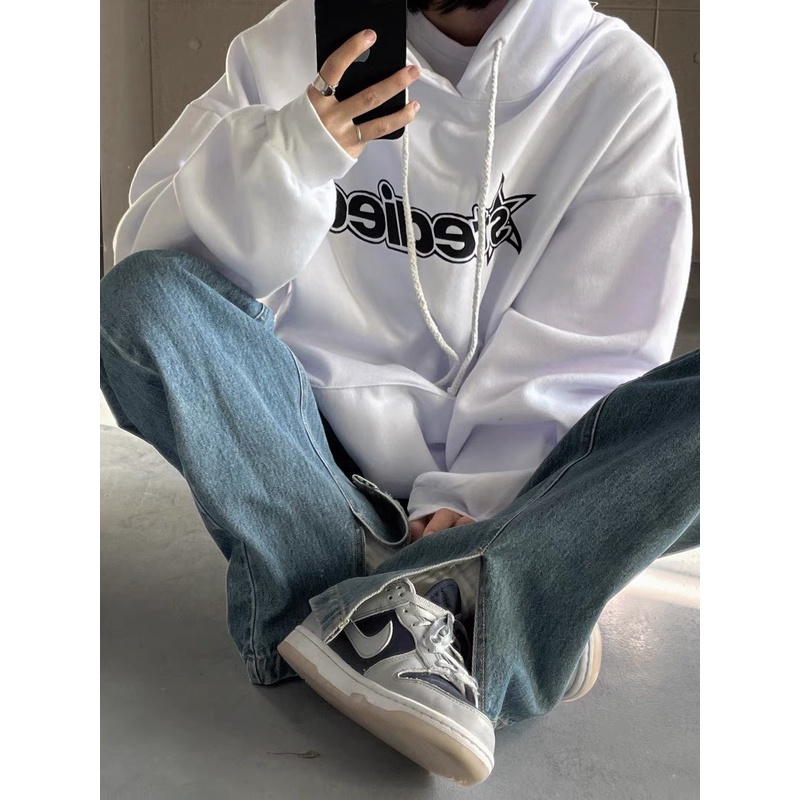 Áo hoodie đôi nam nữ, áo hoodie form rộng unisex màu trắng, màu đen