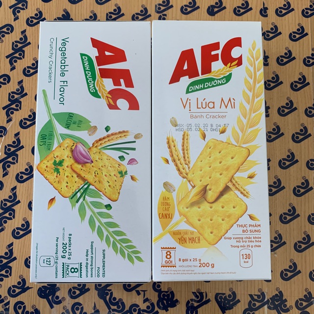 Bánh AFC vị Lúa Mì & vị Rau, hộp 8 gói