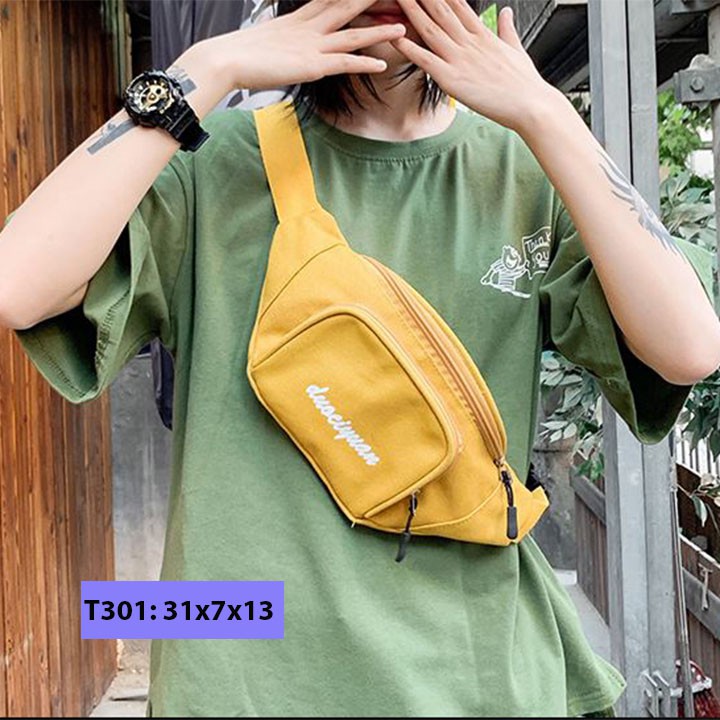 Túi bao tử đeo chéo vải bố unisex nam nữ đeo bụng đeo trước ngực Douciyuan cá tính T301 | BigBuy360 - bigbuy360.vn