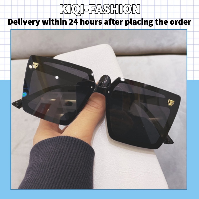 (KIQI-FASHION) COD Kính Mát Gọng Tròn Lớn Chống Tia Uv400 Họa Tiết Da Báo Thời Trang Cho Nữ