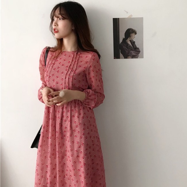 Đầm midi hoa phong cách Hàn Quốc