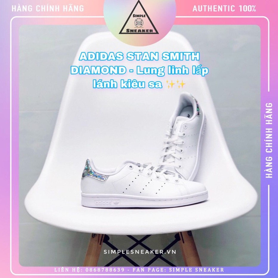 Giày Adidas Stan Smith Diamond FREESHIP Giày Adidas Nữ Chính Hãng - Stan Smith Gót Kim Cương Chuẩn Auth [EE8