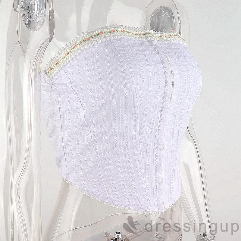 Áo ống dáng ôm trễ vai họa tiết hoa màu trắng size S/ M/ L cho nữ