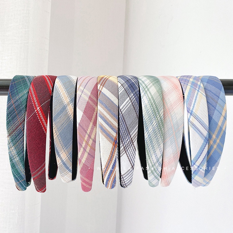 Băng Đô Bản Rộng Họa Tiết Sọc Caro Màu Kẹo Phong Cách Hàn Quốc Thời Trang