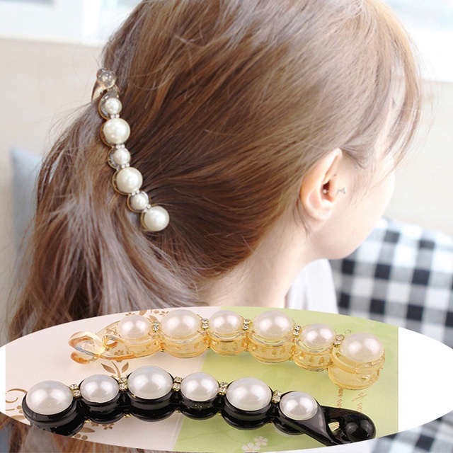 Kẹp Càng Cua Đính Ngọc Trai Bằng Nhựa Thời Trang Cho Nữ