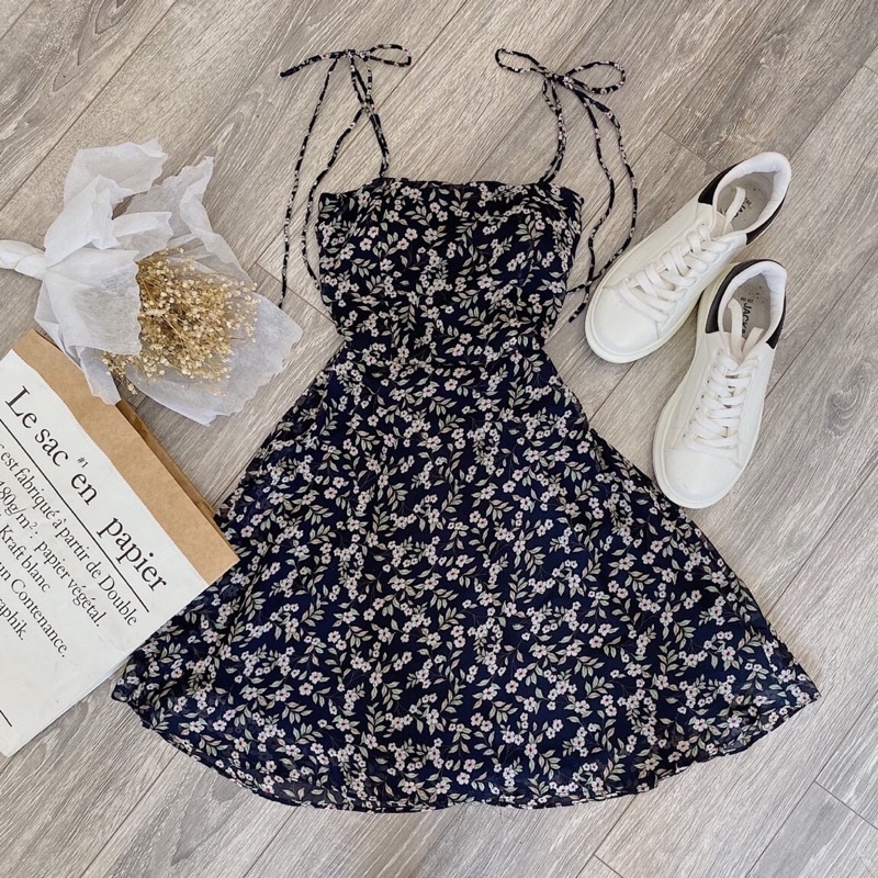 Đầm hoa 2 dây nhiều màu sắc, kiểu hoa có sẵn mút ngực